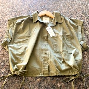 Abercrombie Olive Green Cinched hem Button Up SZ S
